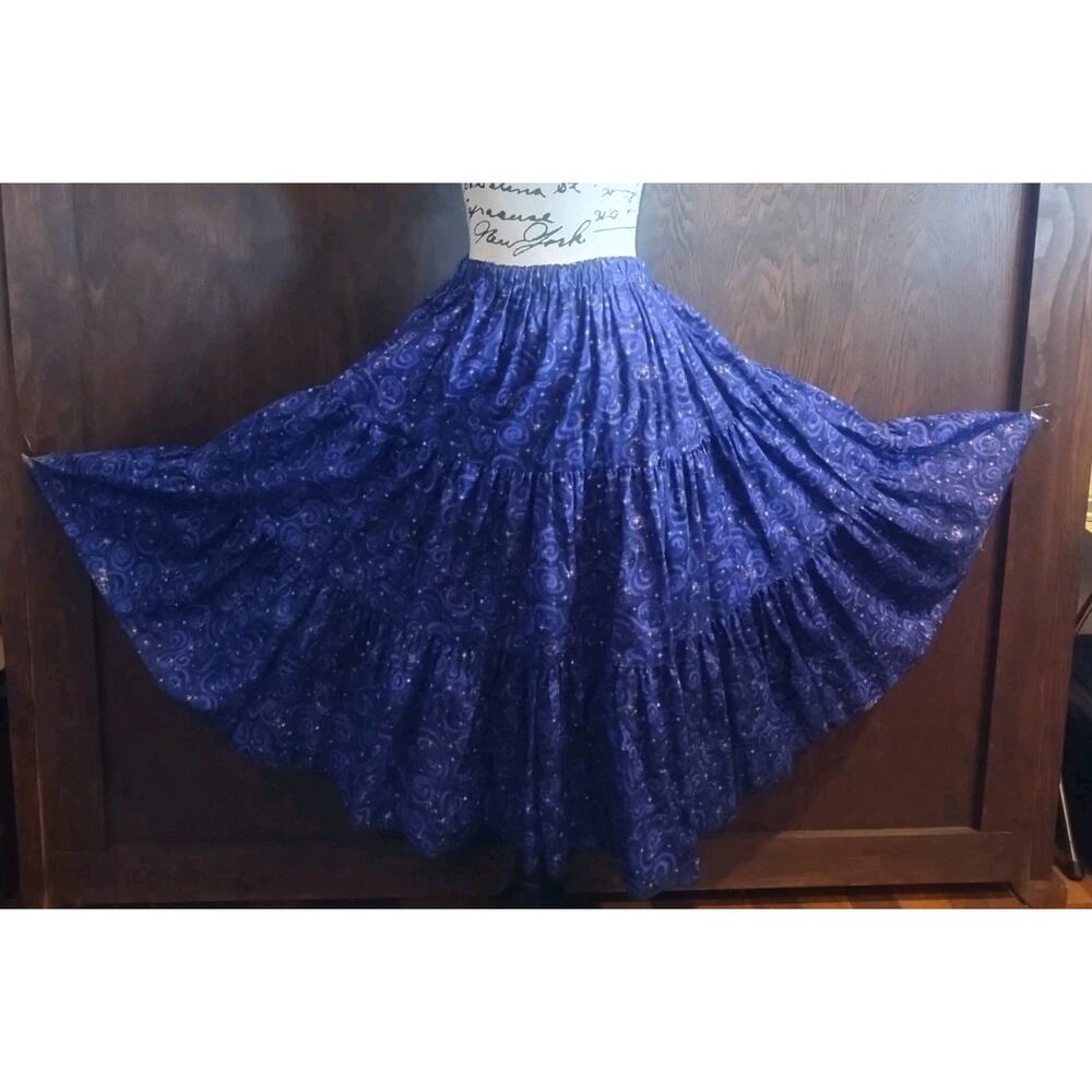Celestial Purple Midi Prairie Peasant Circle Skirt Sz Small Boho Tiered Homemade